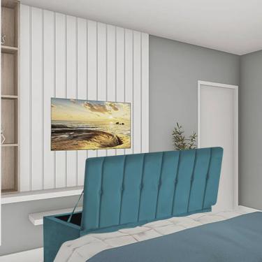 Imagem de Calçadeira Recamier Baú Kiara 90cm Solteiro Para Quarto Box Suede Azul Turquesa - Ahz Móveis