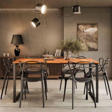 Imagem de Mesa De Cozinha Austria Retangular 160x85 Estilo Industrial 6 Lugares Sala De Jantar E Restaurante Em Madeira Nature