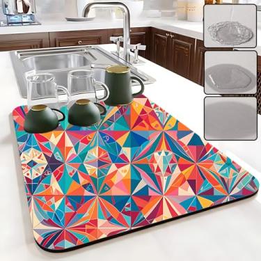 Imagem de Ruhuayoupin Tapete de secagem de pratos Tapete de secagem de cozinha de outono dobrável Tapete de pia absorvente Almofada de café multiuso fácil de limpar, utensílios de cozinha (cor Datura)