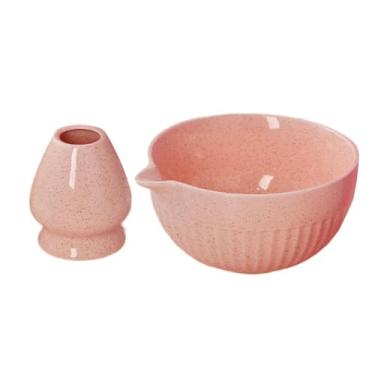 Imagem de Ioensy Tigela de Matcha de cerâmica com suporte de batedor, cerimonial de chá com bico, tigela de mistura de matcha para sala de estar de presente, Rosa