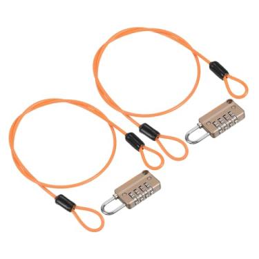 Imagem de PATIKIL Cabo de aço de segurança com trava de combinação de 4 dígitos, 2 conjuntos de corda de fio de segurança revestida de 4 m, cadeado de laço duplo para bagagem de viagem ao ar livre, amarelo