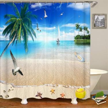Imagem de Cenário litorâneo Praia Banheiro Cortina de chuveiro Decoração para casa Cortina Anti-mofo Cortinas de chuveiro à prova d'água com gancho, DM4089, L150 x A180 cm