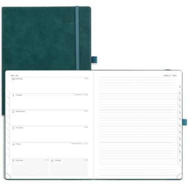 Imagem de POPRUN Caderno semanal Planner 2025-2026 (grande 21 x 26 cm), calendário acadêmico (25 de julho a 26 de junho) Livro de compromissos com abas mensais, capa macia de couro, bolso interno, 100 g/m²