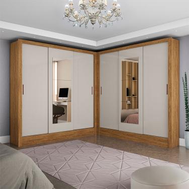 Imagem de Closet Casal Duplo Dubai 6 Portas com Espelho 6 Gavetas - Cinamomo com Off White