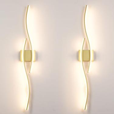 Imagem de Daunton Conjunto De 2 Arandelas De Parede Modernas, Led Regulável Com Controle Remoto, Arandela Interna Dourada, Luzes De Parede Com Fio Para Sala De Estar, Decoração De Parede Led Para Corredor, Qu