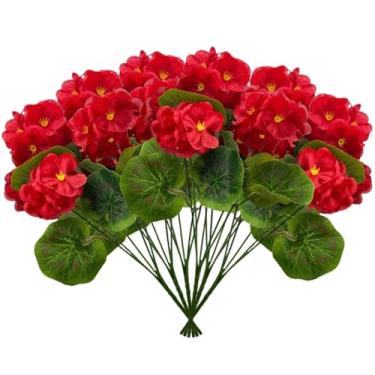 Imagem de 6 peças de gerânios artificiais para ambientes externos, flores falsas resistentes a UV, gerânio de seda realista e vibrante para cozinha doméstica, mesa de cozinha interna, externa, decoração de