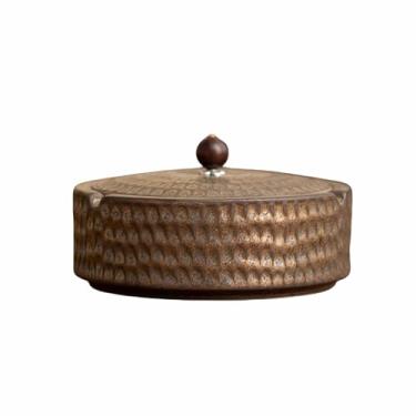 Imagem de Cinzeiro vintage de mesa com tampa cinzeiros de mesa de cerâmica retro à prova de vento redondo para fumar clássico para uso doméstico escritório ornamentos (tamanho: Rust color A)