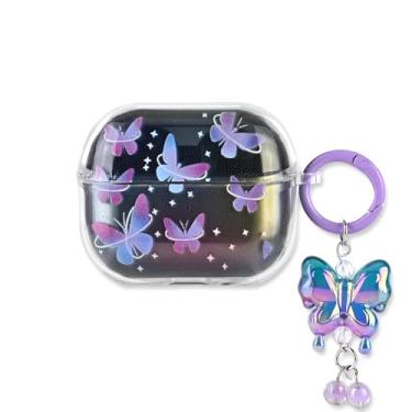 Imagem de CameCosy Capa para Samsung Galaxy Buds 3/Galaxy Buds 3 Pro com chaveiro de borboleta fofa, design de borboletas roxas, capa protetora premium de TPU macio para Samsung Galaxy Buds 3/3 Pro