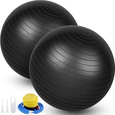 Imagem de Leyndo 2 bolas de ioga para exercícios grandes de 66 cm, bola de fitness antiexplosão de parto com bomba, 65 cm para melhorar a postura, equilíbrio, ioga, pilates, treinamento (preto)