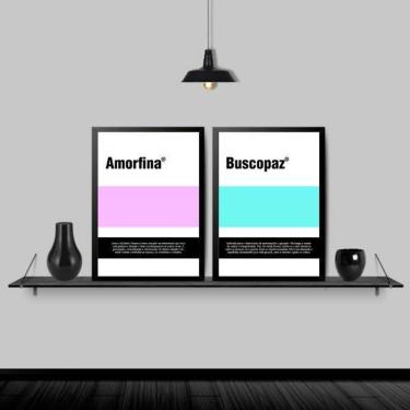 Imagem de Kit 2 Quadros Remédios Amorfina E Buscopaz 45X34 Vidro Preta