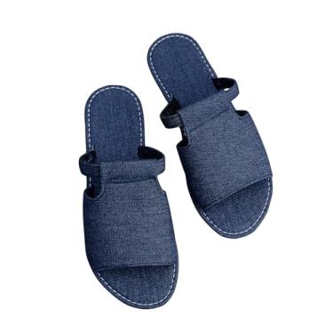 Imagem de GORGLITTER Sandálias femininas rasteiras jeans de largura larga sem cadarço e bico aberto, Azul, 39