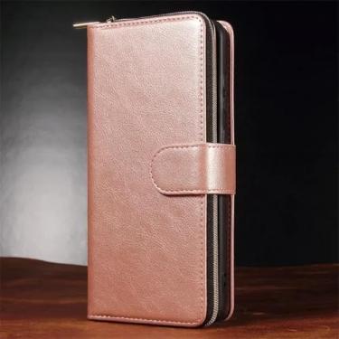 Imagem de HJZSZX Para Samsung S23 Ultra Zipper Wallet Multi Card Phone Case Flip Leather Cover (Para Samsung S23 Ultra/Ouro rosa)