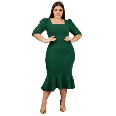 Imagem de Vestido Midi Feminino Justo Slim Sereia Manga Princesa - KOPYTTA, Liso