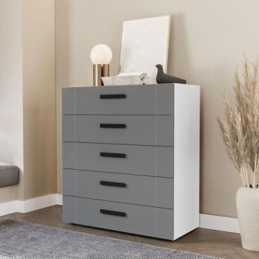 Imagem de Cômoda com 5 Gavetas Lisboa Branca com Cinza Politorno