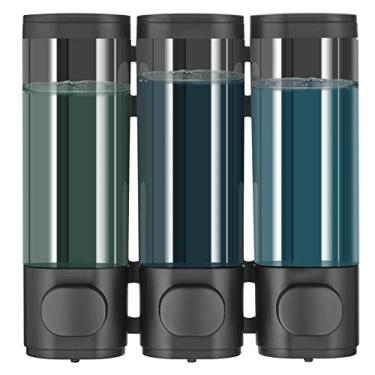 Imagem de Dispensador de xampu e condicionador, dispensador de chuveiro pollock com 3 câmaras, sem broca, dispensador de xampu para chuveiro, condicionador de parede, dispensador de sabonete líquido para