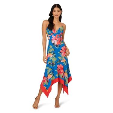 Imagem de Adrianna Papell Vestido midi floral lenço feminino, Azul multi, 42
