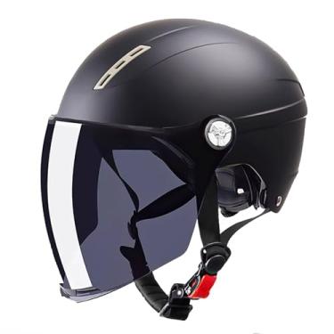 Imagem de TYWCJW Boné de beisebol unissex adulto meio capacete, capacete de motocicleta de rosto aberto de rua aprovado pelo DOT FMVSS 218 Vintage Capacete de jato de motocicleta com viseira solar para scooter