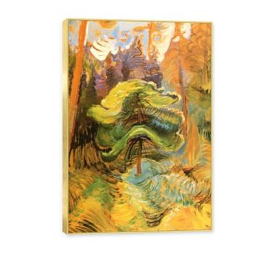 Imagem de Moldura dourada. Impressões de Emily Carr, (sem título 14), reproduções de pinturas famosas, imagem de arte abstrata para sala de estar quarto decoração de casa. 70 x 105 cm - 27,6 x 41,4 pol