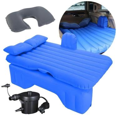 Imagem de Colchão Cama Inflável Para Carro Com Bomba Elétrica E Almofada De Pescoço Vg Plus Azul