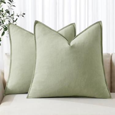 Imagem de MIULEE Capas de almofada decorativas de linho Euro Sham 66 x 66 cm, verde claro, boêmio, casa de fazenda, neutro, para cama, pacote com 2 fronhas modernas, de verão, sofá, sala de estar, decoração de