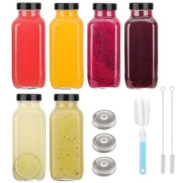 Imagem de Andemi Garrafas de suco de vidro de 473 ml com tampas, embalagem com 6 recipientes de suco reutilizáveis, garrafas de água, frascos de vidro para sucos, vitaminas, kombucha, gengibre, leite