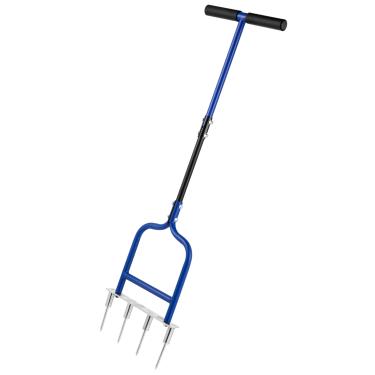 Imagem de YOWPSY Aerador de gramado Spike Tine Fork - Quatro pontas de aço inoxidável de 13 cm Ferramenta manual de jardinagem - Aerador de grama Dethatcher Ferramenta de gramado com dentes sólidos para solo