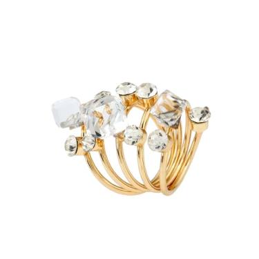 Imagem de Anéis de cristal geométrico para mulheres cores anel de dedo cubo quadrado 3D fantasia gradiente anéis de cristal ouro helicoidal primavera oco anel coquetel festa joia cor/azul/verde/preto/vermelho