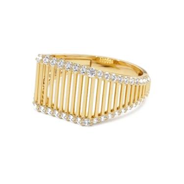 Imagem de OIDIMS Anéis de dedo de zircônia cúbica de luxo para mulheres e homens CZ cristal geométrico eternidade anel de polegar moderno festa de casamento coquetel joia exclusiva, 7, Metal, Zircônia cúbica