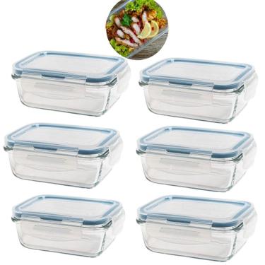 Imagem de Kit 6 Potes de Vidro Hermetico Retangular 1040 ML