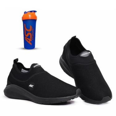 Imagem de Tênis Ortopédico Unissex Tipo Meia Ascension + Coqueteleira Marinho e Laranja | Calce Fácil, Leve, Confortável – Ideal para Caminhada, Academia e Uso Diário (Preto, BR, Adulto, Numérico, 37)