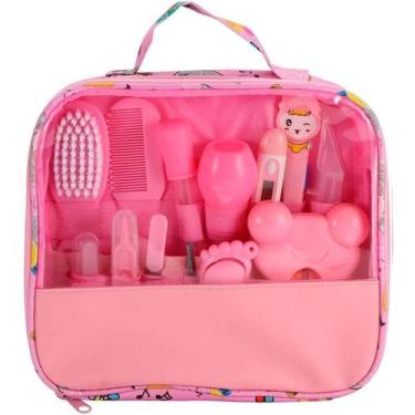 Imagem de Kit Higiene Rosa Bebê Tesoura Escova Aspirador Nasal Bolsa