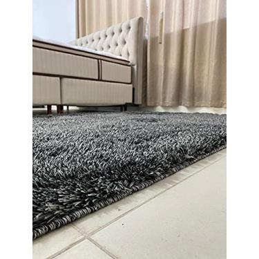 Imagem de Tapete para Sala 200x300 Cronos Felpudo Macio Fofo Mesclado Preto com Cinza Casa Dona