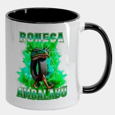 Imagem de Caneca Branca com Alça e Interna Preta 325ml - Boneca Ambalabu Brainrot Meme