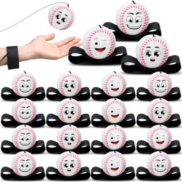 Imagem de Halloscume 18 Pcs Wrist Return Balls Baseball on a String Face Baseball Party Favors Return Sport Balls with Elastic Strap Wrist Exercise for Adults for Fun Outdoor Activity Sports Team Gifts