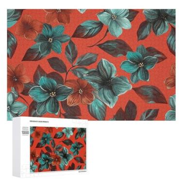 Imagem de Quebra-cabeça para adultos 1000 peças quebra-cabeça desafiador marrom flores vintage quebra-cabeça com letras nas costas quebra-cabeça personalizado perfeito para noites de jogo