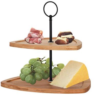 Imagem de Suporte de bolo com 2 níveis, 25 x 25 x 23,5 cm, bambu/metal, prato de servir, tigela de pastelaria, molde de biscoito, suporte de servir, variante: Modelo 1