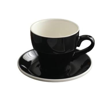 Imagem de ACEFCXAUSVC Xícaras de café de cerâmica, xícara e pires de porcelana de osso fino, 350 ml/340.2 g, conjunto de chávenas e pratos de café com leite colorido europeu retrô minimalista (preto)