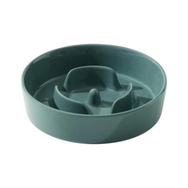 Imagem de Havniva Tigela de alimentação lenta de cerâmica para cães pequenos, tigela de comida lenta para cães pequena, tigela de água lenta para cães, animal de estimação mais lento para se divertir, parar o inchaço, evitando asfixia (1 verde escuro, 15 cm)