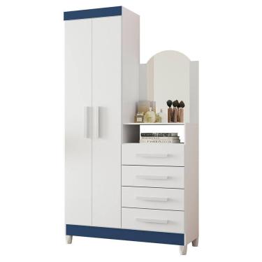 Imagem de Cômoda New Capri 2 Portas E 4 Gavetas Quadriflex Branco/azul Matte Com Espelho - Móveis Albatroz Branco/azul Matte