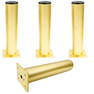 Imagem de Kyuionty Conjunto de 4 pernas de móveis de liga de alumínio de 25,4 cm de altura, pernas ajustáveis de 3,8 cm de diâmetro, pés ajustáveis de metal redondos para cozinha, mesa, armário, prateleiras (dourado)