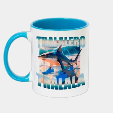 Imagem de Caneca Branca com Alça e Interna Azul de Porcelana 325ml - Tralalero Tralala Brainrot Meme T Shirt