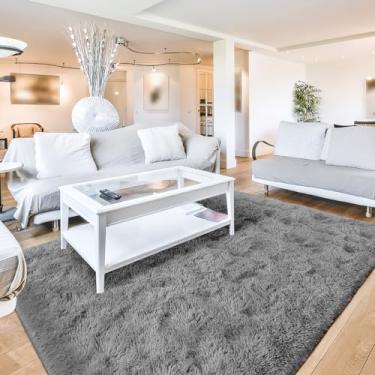 Imagem de Terrug Tapete cinza fofo para sala de estar, 1,5 x 18 m, tapete felpudo macio lavável na máquina com suporte antiderrapante para decoração de quarto de meninas e crianças