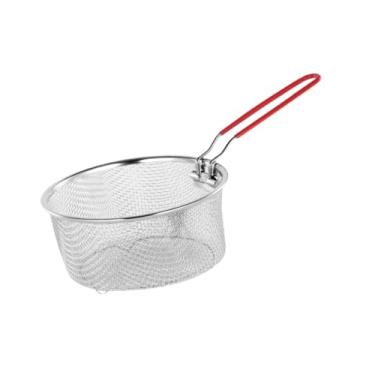 Imagem de Ｂｅｓｇａ Cesta de fritura de aço inoxidável, peneira de cozinha para fritar e servir alimentos em casa com alça removível, cesta de arame para fritadeira, 18cmx8.5cm
