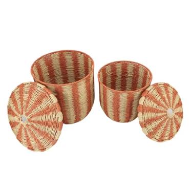 Imagem de Luocute Cesta de Brinquedos Com Tampa, Armazenamento Extra de Cesta de Cobertor, Organizador de Lavanderia de Vime de Vime, Cestas de Armazenamento Decorativas Vintage Com Tampa,