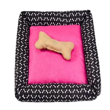Imagem de Cama Quadrada para Pets com Almofada, Pequeno e Grande Porte, Tecido Gorgurinho Estampado (Pink, Médio)
