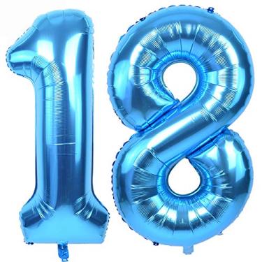 Imagem de TONIFUL Balões Azuis De 40" Com Números Grandes Para Decoração Festa Aniversário, Folha Mylar Grandes, Digital, 18 Aniversário Anos, Cerimônia Formatura, Sessão Fotos