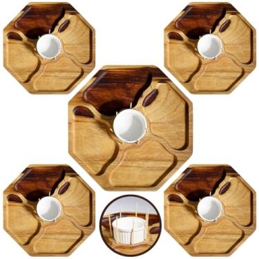 Imagem de Kit 5 Tábuas Petisqueira Gamela de Servir Madeira Marítima Teca com Ramequim Molheira Divisórias Queijos Frios Eventos Gourmet Presente