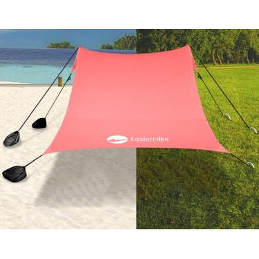 Imagem de easierhike Dossel de praia, design à prova de vento, abrigo solar UPF50+, barraca familiar portátil com 6 sacos de areia, âncoras de 35 x 3 m, 2 polos, abrigo pop-up ao ar livre para praia