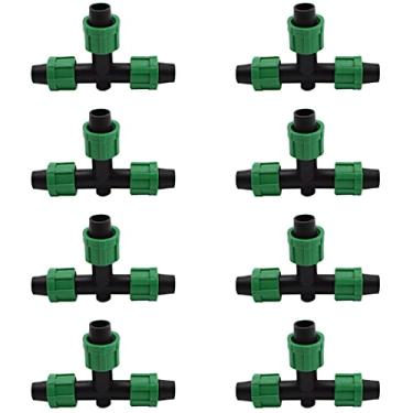 Imagem de MARRTEUM Conexões em T de irrigação por gotejamento Conectores de acoplamento de 3 vias de bloqueio farpado universal para sistema de irrigação de tubo de gotejamento de 16-17 mm [8 peças, verde]