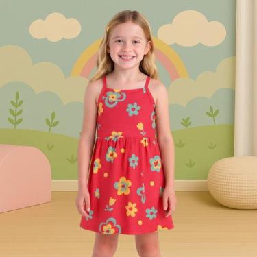 Imagem de Vestido Infantil Menina Verão Meia Malha Estampado Confortavel Moderno